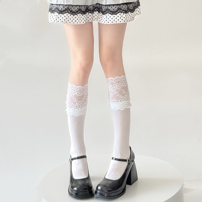 Spring Autumn White Lace Ruffl - Boot Sock Slouchy ulasan dan harga